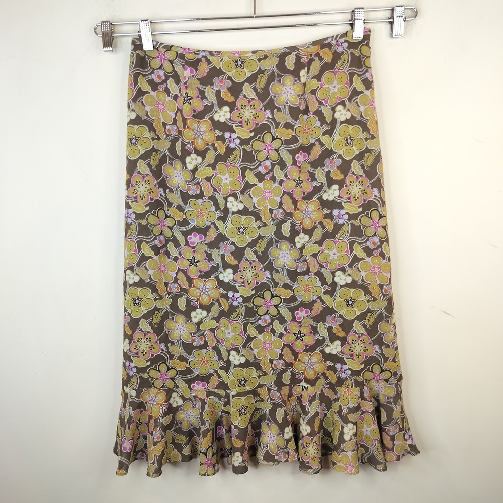 Vintage Sigrid Olsen Floral Midi Skirt 12 Ruffle Hem Cottagecore Multicolor